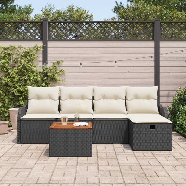 vidaXL Gartensofa-set mit Kissen 6 pcs Schwarz Poly Rattan
