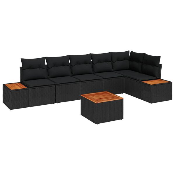 vidaXL Garten-Sofa-Set mit Kissen 7 pcs Schwarz Poly Rattan