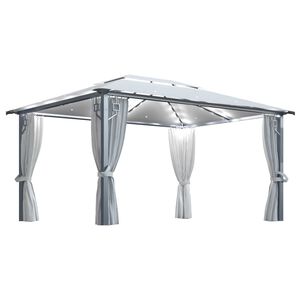 vidaXL Pavillon mit Vorh&auml;ngen & LED-Lichterkette 400x300 cm Creme Alu