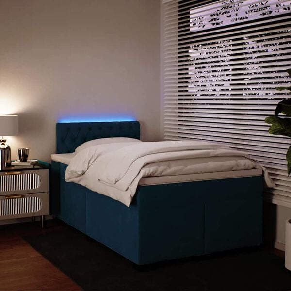 vidaXL Boxspringbett mit Matratze Blau 120x200 cm Samt