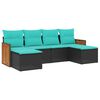 vidaXL 6-teiliges Gartensofa-Set mit Kissen, schwarzes Polyrattan