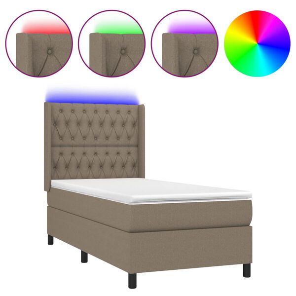 vidaXL Boxspringbett mit Matratze & LED Taupe 80x200 cm Stoff