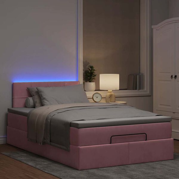 vidaXL Ottomane Bett mit Matratze & LEDs Rosa 120x190 cm Samt