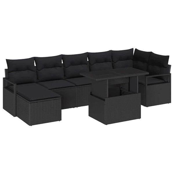 vidaXL Garten-Sofa-Set mit Speicher 8 pcs Schwarz Poly Rattan