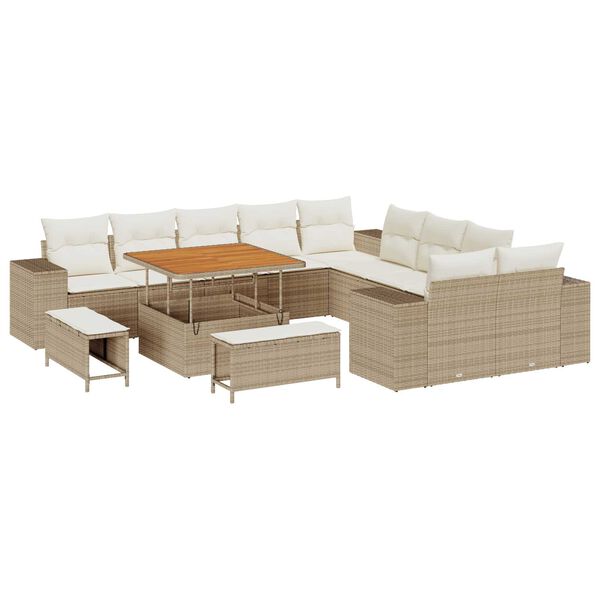 vidaXL Gartensofa-set mit Kissen 13 pcs Beige Poly-Rattan