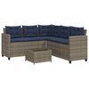 vidaXL Gartensofa mit Tisch und Kissen L-f&ouml;rmig Grau Polyrattan