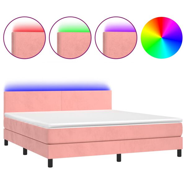 vidaXL Boxspringbett mit Matratze & LED Rosa 180x200 cm Samt