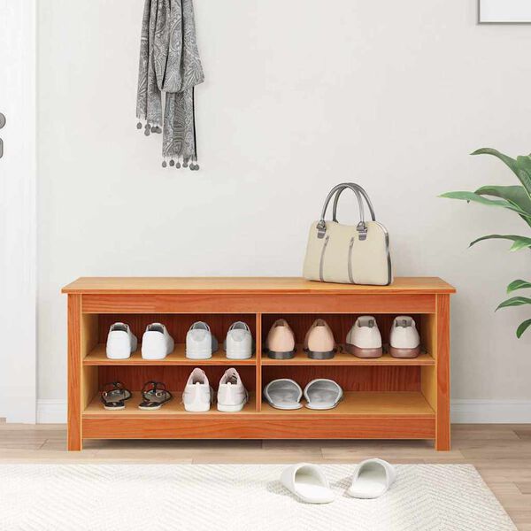 vidaXL Sitzbank mit Stauraum mit Regal Wachsbraun 110 x 38 x 45,5 cm