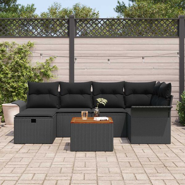 vidaXL Gartensofa-set mit Kissen 7 pcs Schwarz Poly Rattan