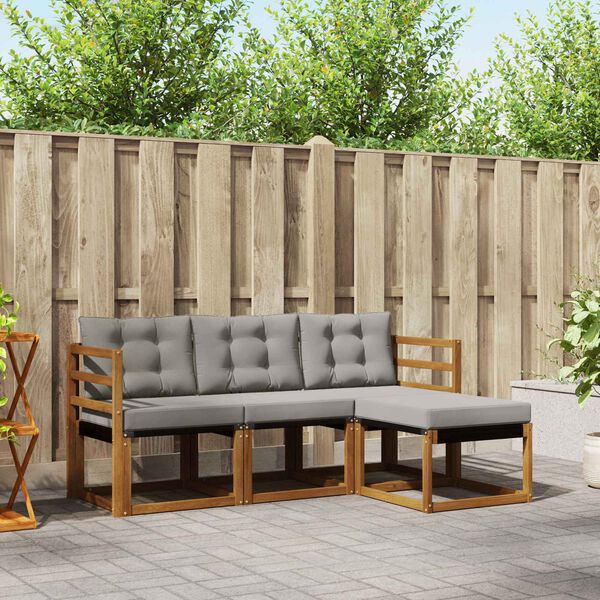 vidaXL Outdoor-Sofagarnitur mit Kissen 4 pcs Nat&uuml;rlich und Hellgrau