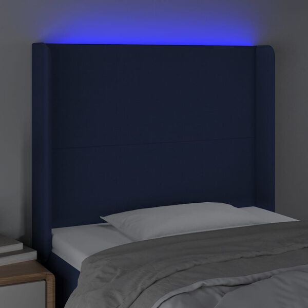 vidaXL LED Kopfteil Blau 103x16x118/128 cm Stoff