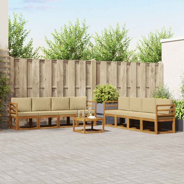 vidaXL Outdoor-Sofagarnitur 9 pcs Natur und Beige Massivholz Akazie