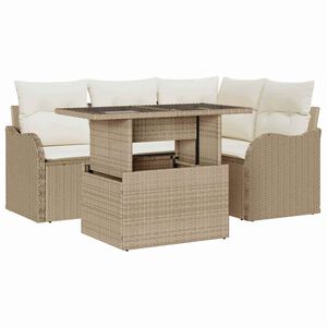 vidaXL Outdoortisch-Set mit Kissen 5 pcs Beige Poly Rattan