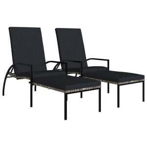 vidaXL Sonnenliegen 2 Stk. mit Fu&szlig;hocker PE-Rattan Grau