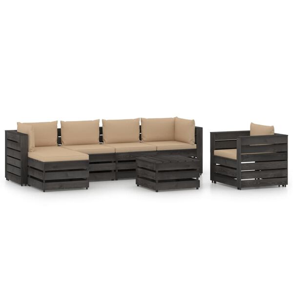 vidaXL 7-tlg. Garten-Lounge-Set mit Kissen Grau Impr&auml;gniertes Holz