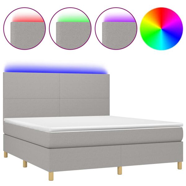 vidaXL Boxspringbett mit Matratze & LED Hellgrau 160x200 cm Stoff