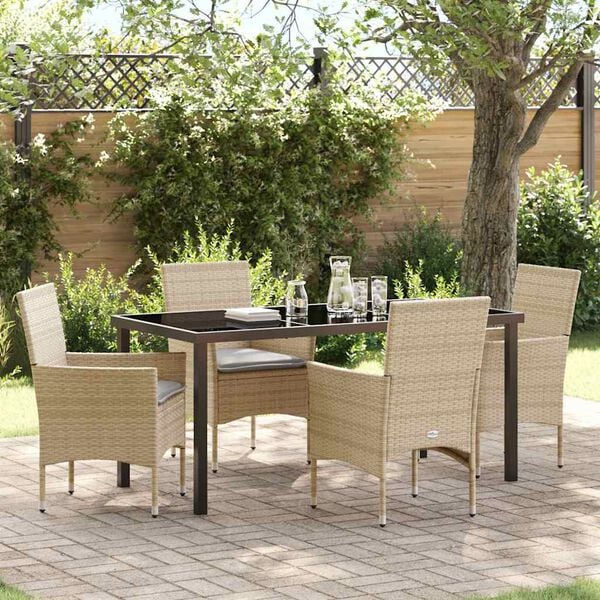 vidaXL Garten Essgruppe mit Kissen 5 pcs Beige Poly-Rattan