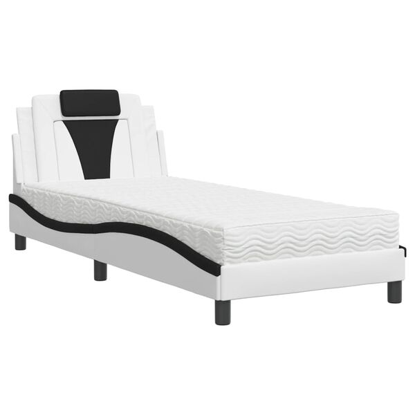 vidaXL Bett "Viana" mit Matratze Wei&szlig; und Schwarz 90x200 cm Kunstleder