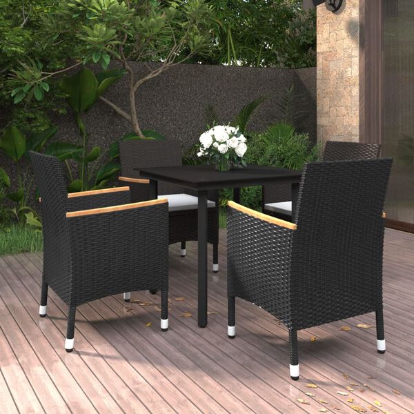 vidaXL 5-tlg. Garten-Essgruppe mit Auflagen Poly Rattan und Glas