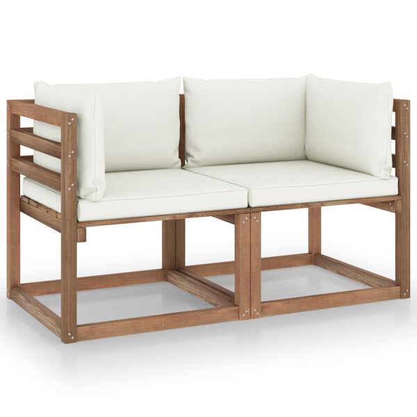 vidaXL Garten-Palettensofa 2-Sitzer mit Kissen in Creme Kiefernholz