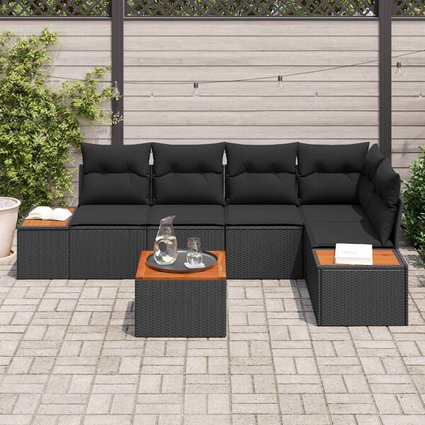 vidaXL Garten-Sofa-Set mit Kissen 6 pcs Schwarz Poly Rattan