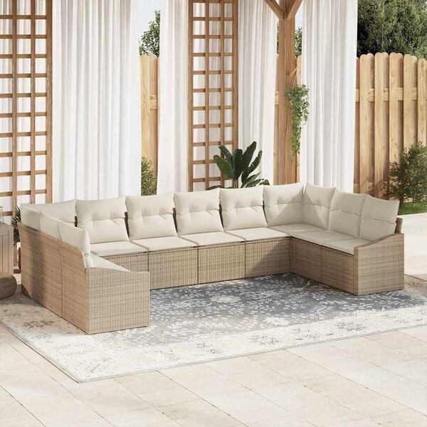 vidaXL Gartensofa-set mit Speicher 10 pcs Beige und Creme Poly-Rattan