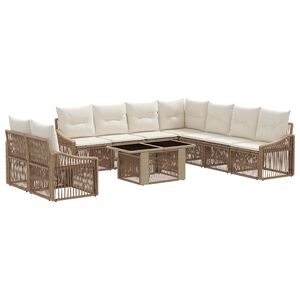 vidaXL Gartensofa-set 10 stk. Beige und Cremewei&szlig; Poly-Rattan