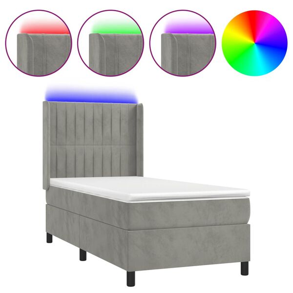 vidaXL Boxspringbett mit Matratze & LED Hellgrau 90x190 cm Samt