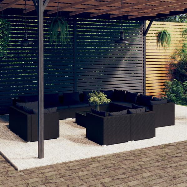 vidaXL 13-tlg. Garten-Lounge-Set mit Kissen Schwarz Poly Rattan