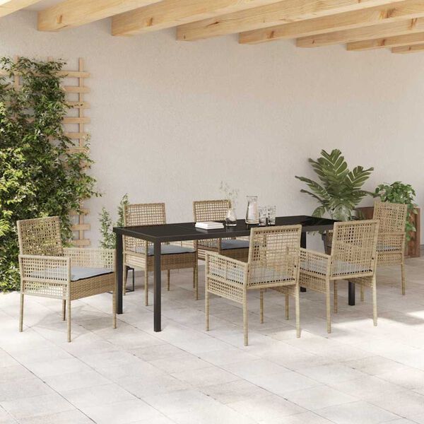 vidaXL Garten Essgruppe mit Kissen 7 pcs Beige Poly-Rattan
