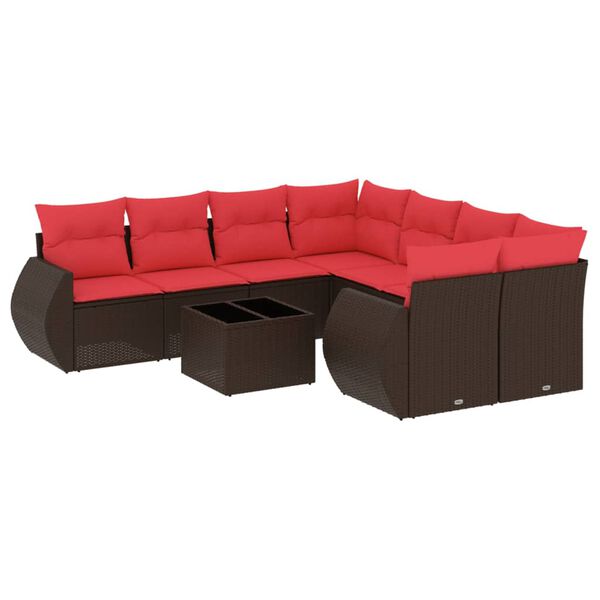 vidaXL 9-teiliges Gartensofa-Set mit Kissen, braun, Polyrattan