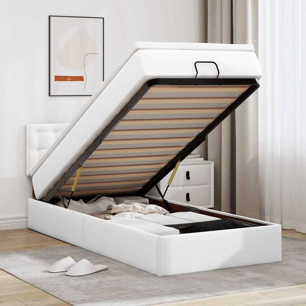 vidaXL Ottoman-Bett mit Matratze Wei&szlig; 100x200 cm Kunstleder