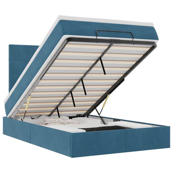 vidaXL Ottoman-Bett mit Matratzen & LEDs Dunkelblau 120x190 cm Samt