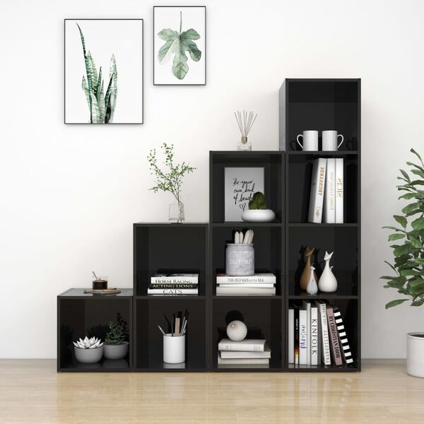 vidaXL 4-tlg. TV-Schrank-Set Hochglanz-Schwarz Holzwerkstoff