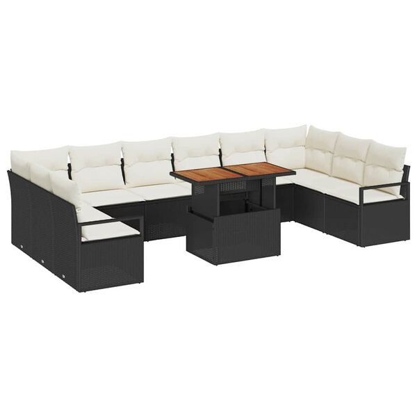 vidaXL Garten-Sofa-Set mit Kissen mit Kissen 11 pcs Schwarz und Creme
