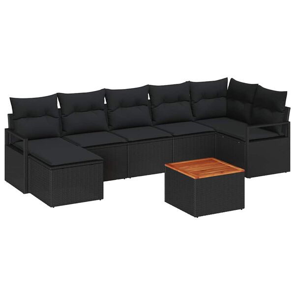 vidaXL Garten-Sofa-Set mit Kissen 8 pcs Schwarz Poly Rattan