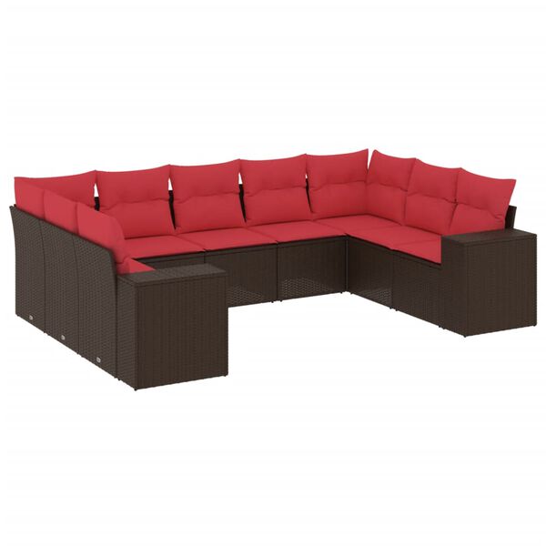 vidaXL 9-teiliges Gartensofa-Set mit Kissen, braun, Polyrattan