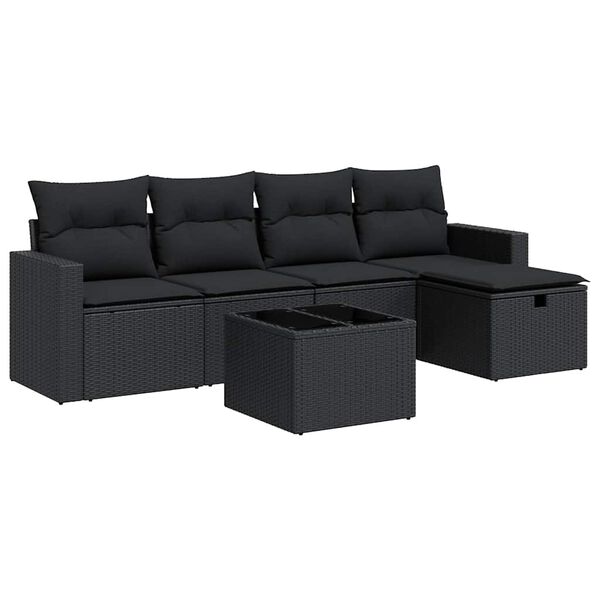 vidaXL 6-tlg. Garten-Sofagarnitur mit Kissen Schwarz Poly Rattan
