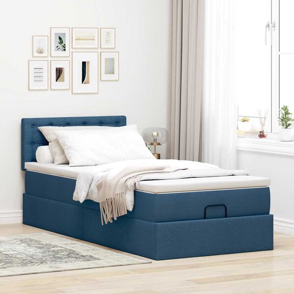 vidaXL Ottoman-Bett mit Matratze Blau 90x190 cm Stoff