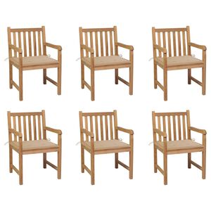 vidaXL Gartenst&uuml;hle 6 Stk. mit Beigen Kissen Massivholz Teak