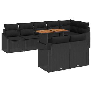 vidaXL Garten-Sofa-Set mit Speicher 9 pcs Schwarz Poly Rattan