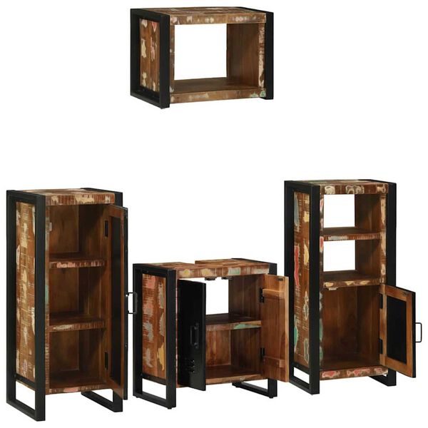 vidaXL Badezimmermöbel-Set mit Regal 4 pcs Massives upgecyceltes Holz