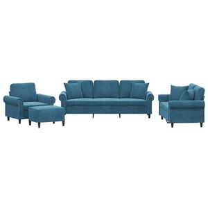 vidaXL 4-tlg. Sofagarnitur mit Kissen Blau Samt