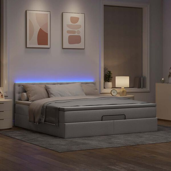 vidaXL Ottomane Bett mit Matratze & LEDs Taupe 180x200 cm Stoff