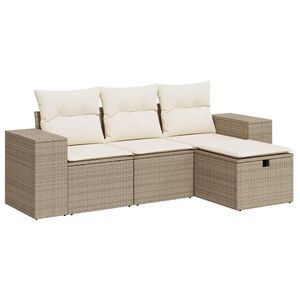 vidaXL 4-tlg. Garten-Sofagarnitur mit Kissen Beige Poly Rattan