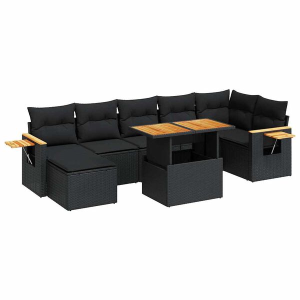 vidaXL 8-tlg. Garten-Sofagarnitur mit Kissen Schwarz Poly Rattan