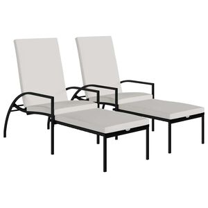 vidaXL Sonnenliegen 2 Stk. mit Fu&szlig;hocker PE-Rattan Schwarz
