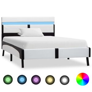 vidaXL Bettgestell mit LED Wei&szlig; und Schwarz Kunstleder 90&times;200 cm