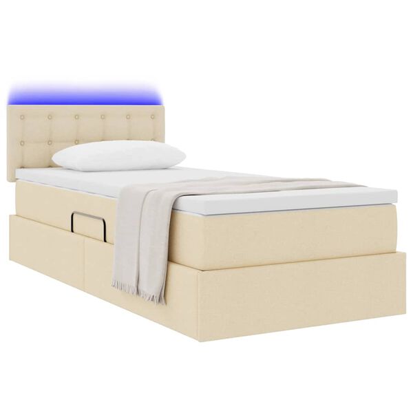 vidaXL Bett mit Stauraum und LED mit Matratze Creme 100 x 200 cm Stoff