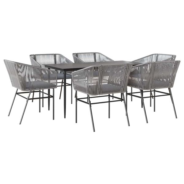 vidaXL 7-tlg. Garten-Essgruppe mit Kissen Grau Poly Rattan Glas
